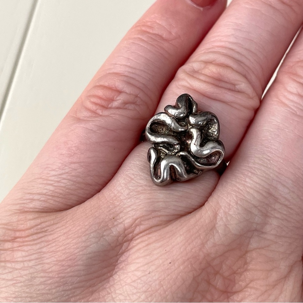 Vintage Israel stamped 925 sterling silver Brutalist freeform ring sz 6.5 - Picture 16 of 16